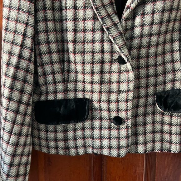 Vintage Fielding Crown Houndstooth Plaid Blazer Large 90s Preppy Wool Jacket - Picture 4 of 9